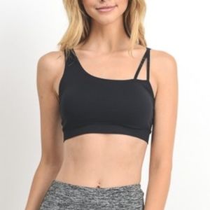 Black Asymmetric Strap Yoga Bra